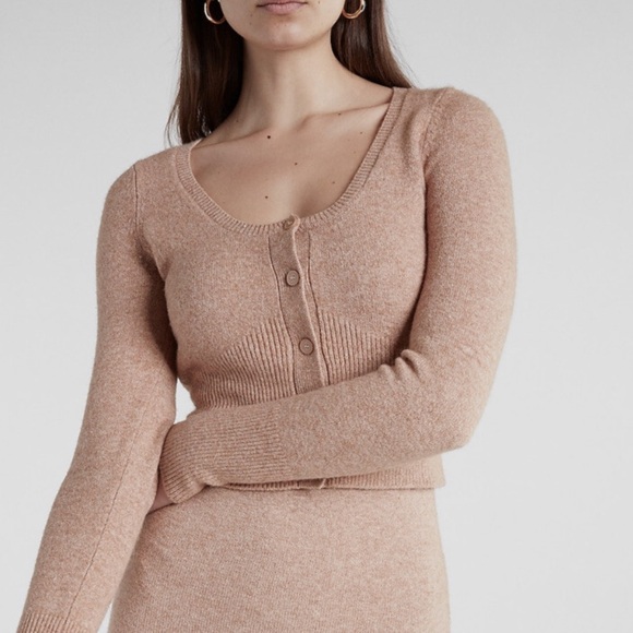 EXPRESS Blush Heather pink crop sweater cardigan button front top size XS - Picture 5 of 13